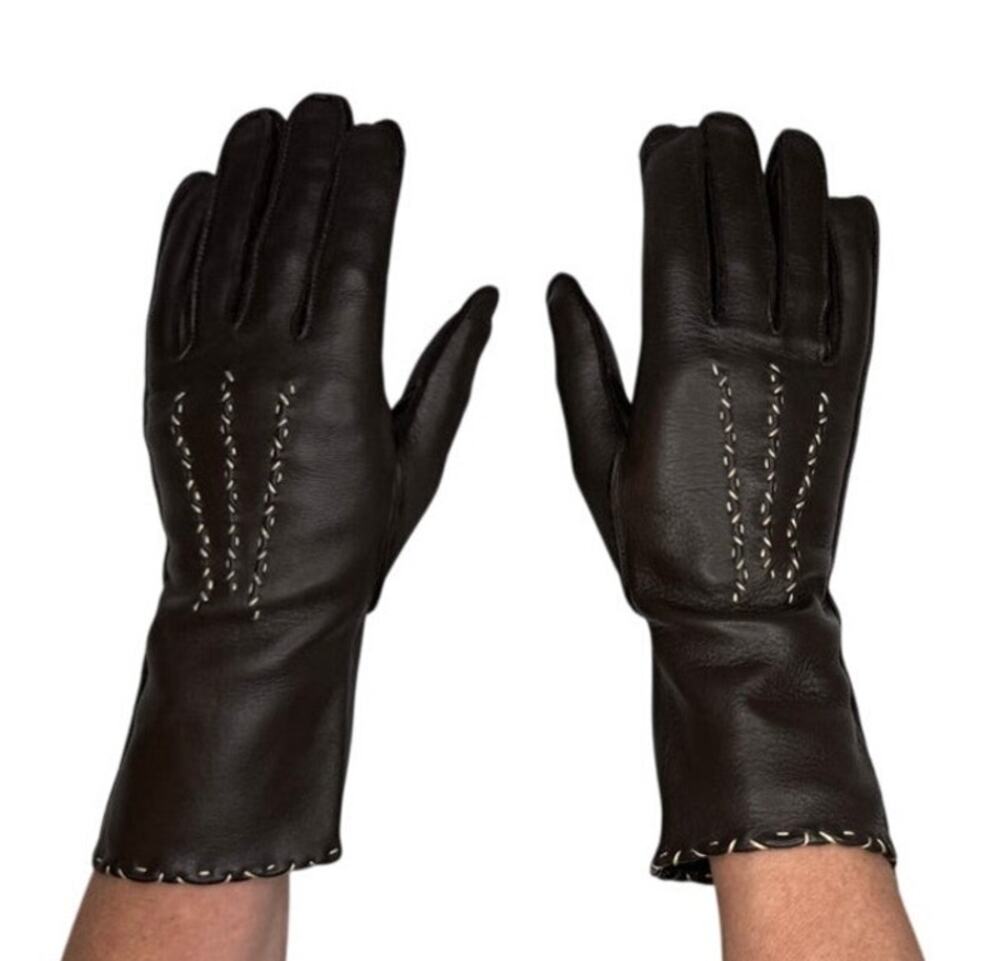 1970s Brown Deerskin Leather Gloves Contrast Whipstitch Size 7